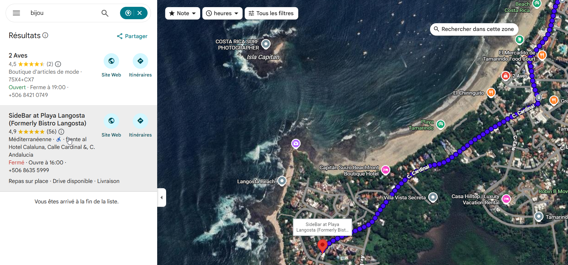 Recherche Bijou sur Maps